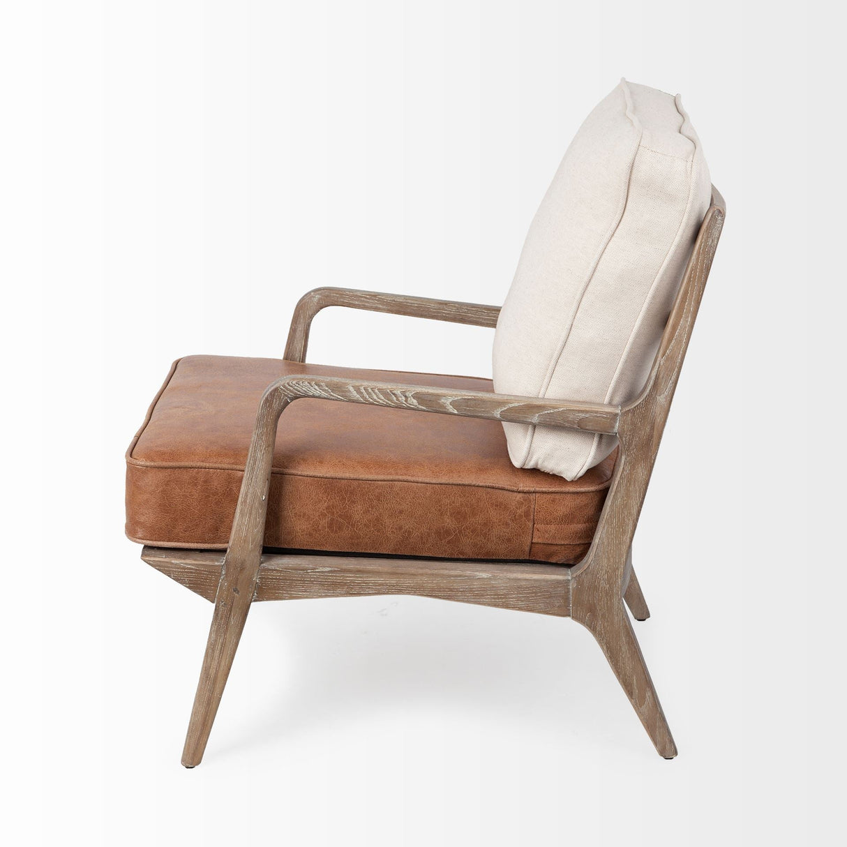 Harman II Cream Fabric and Brown Leather Seat Accent Chair by Mercana at Eve Furniture