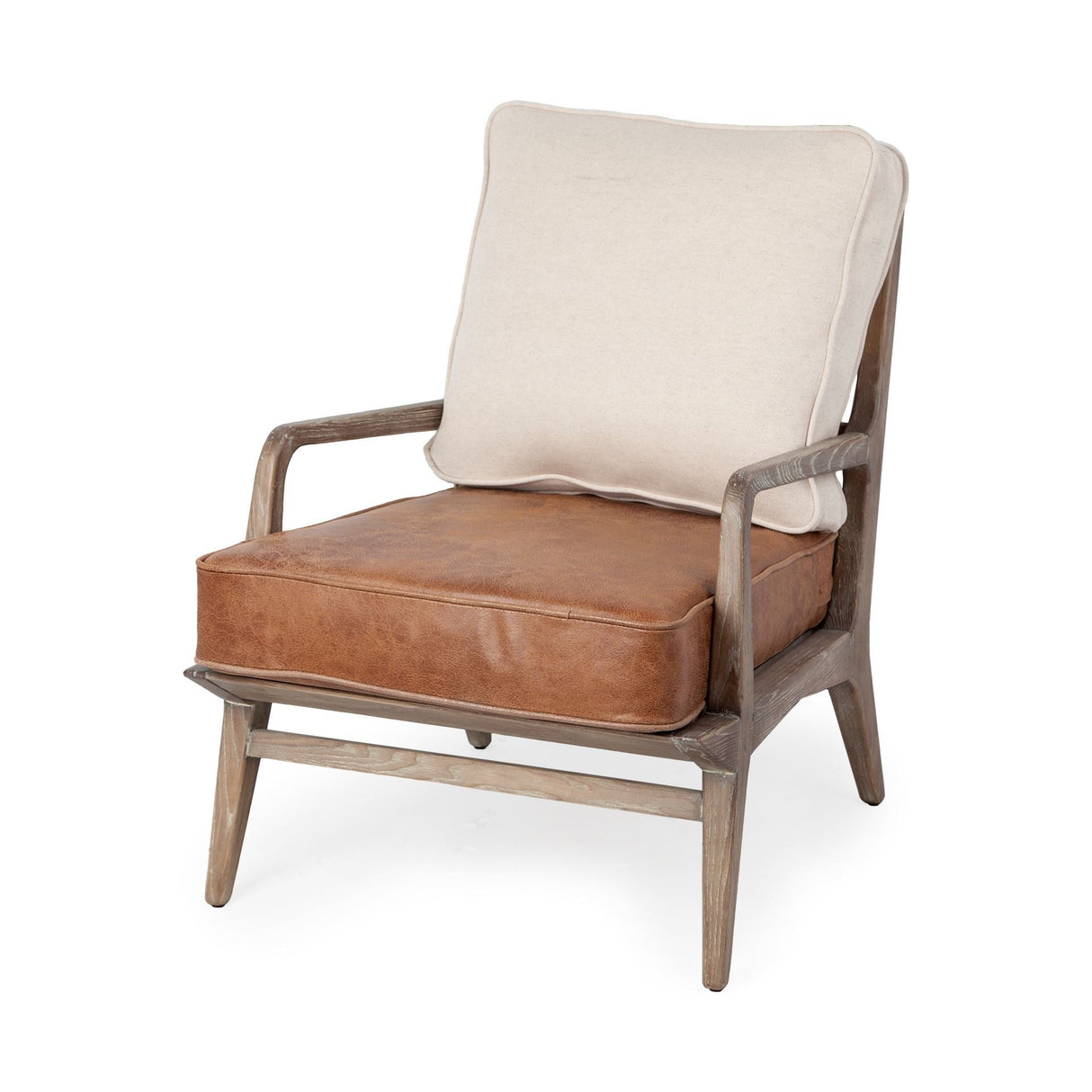 Harman II Cream Fabric and Brown Leather Seat Accent Chair by Mercana at Eve Furniture