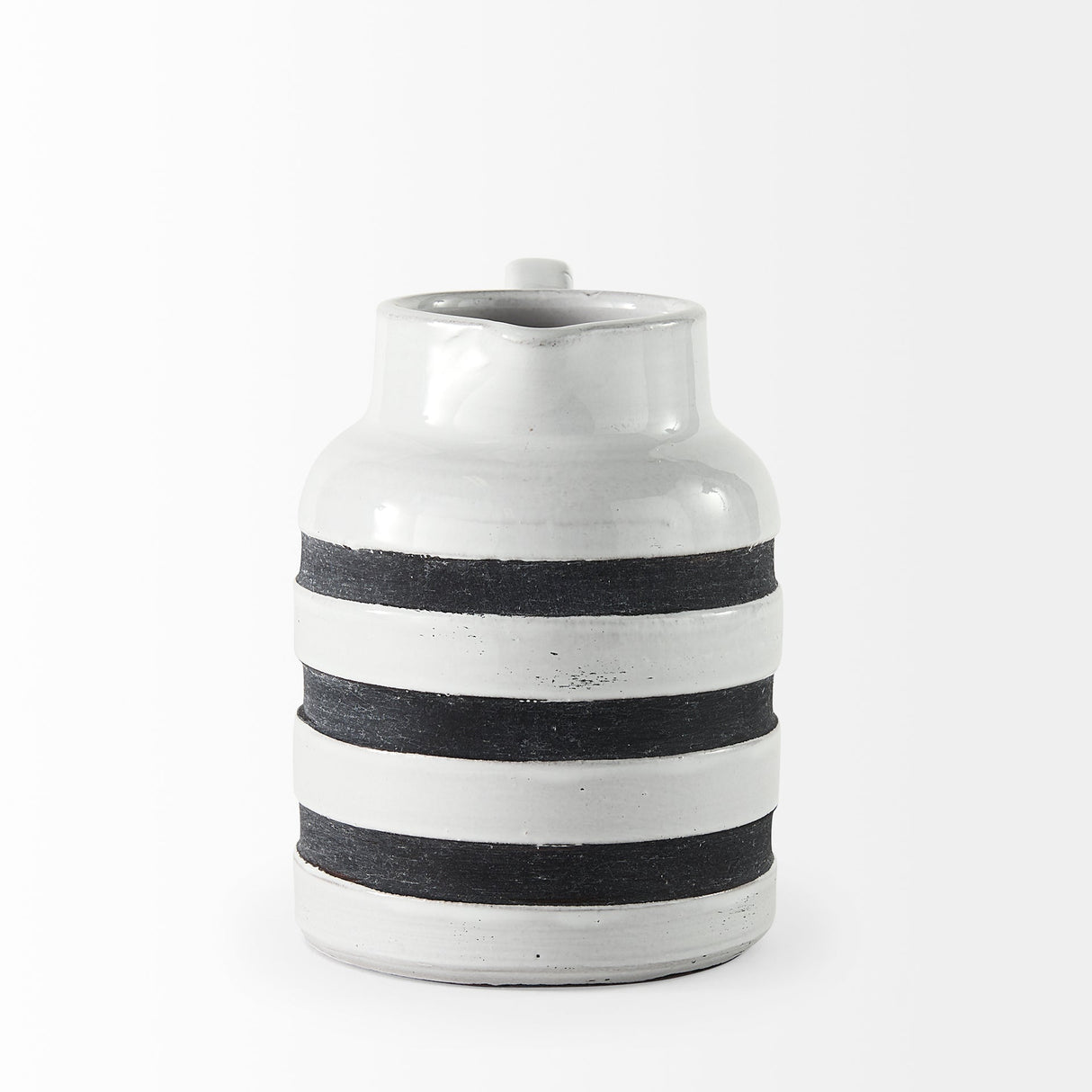 Harmon I Small White w/ Charcoal Stripes Ceramic Jug by Mercana at Eve Furniture