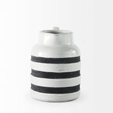 Harmon I Small White w/ Charcoal Stripes Ceramic Jug by Mercana at Eve Furniture
