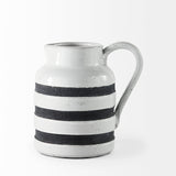 Harmon I Small White w/ Charcoal Stripes Ceramic Jug by Mercana at Eve Furniture