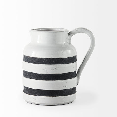 Harmon I Small White w/ Charcoal Stripes Ceramic Jug by Mercana at Eve Furniture