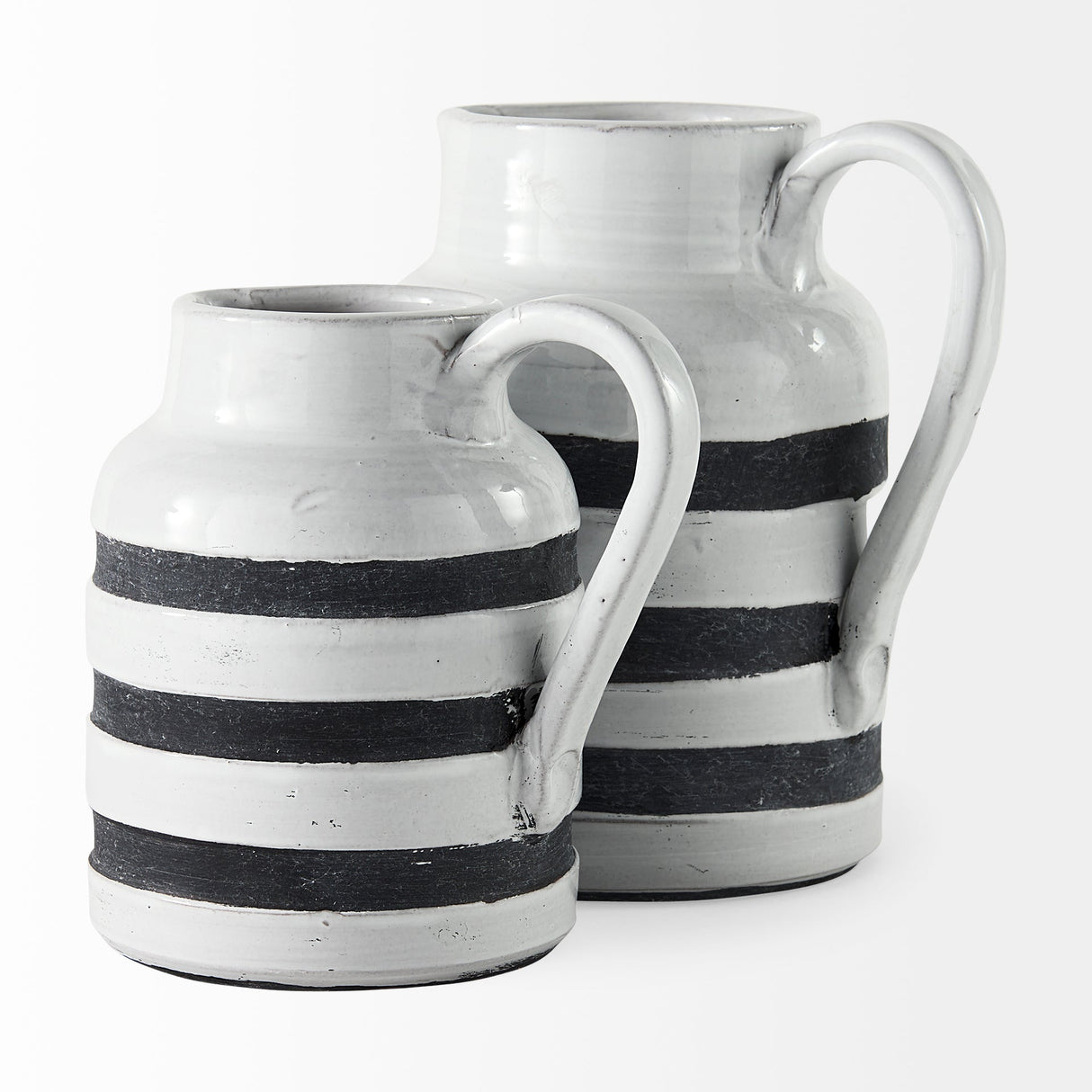 Harmon I Small White w/ Charcoal Stripes Ceramic Jug by Mercana at Eve Furniture