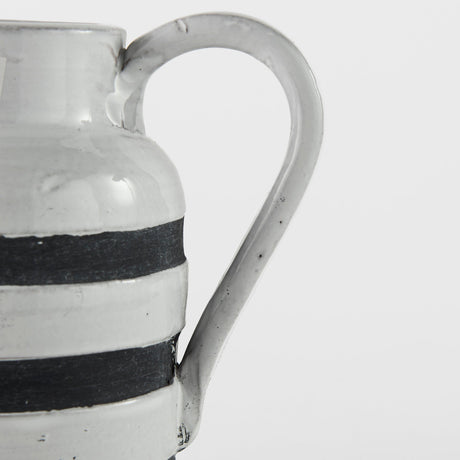 Harmon I Small White w/ Charcoal Stripes Ceramic Jug by Mercana at Eve Furniture