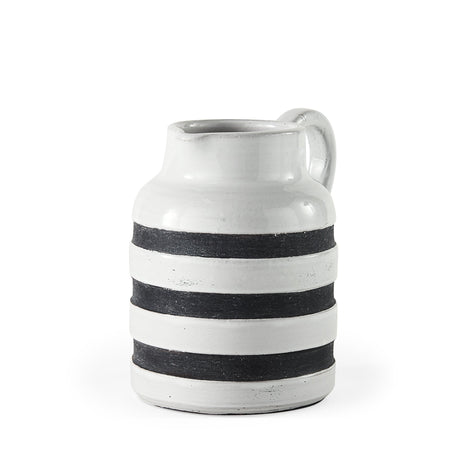 Harmon I Small White w/ Charcoal Stripes Ceramic Jug by Mercana at Eve Furniture