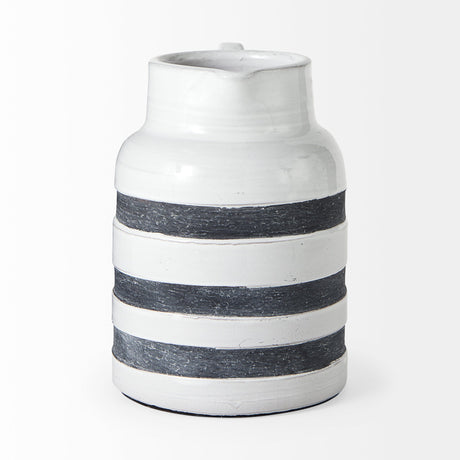 Harmon II Large White w/ Charcoal Stripes Ceramic Jug by Mercana at Eve Furniture
