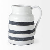 Harmon II Large White w/ Charcoal Stripes Ceramic Jug by Mercana at Eve Furniture