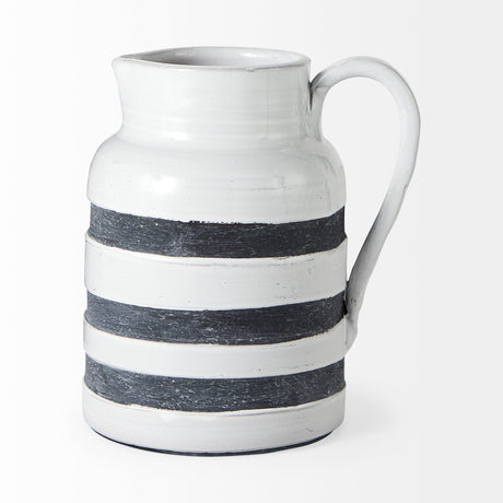 Harmon II Large White w/ Charcoal Stripes Ceramic Jug by Mercana at Eve Furniture