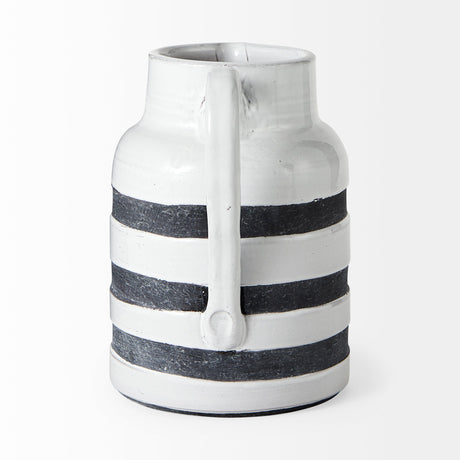 Harmon II Large White w/ Charcoal Stripes Ceramic Jug by Mercana at Eve Furniture