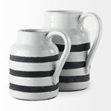Harmon II Large White w/ Charcoal Stripes Ceramic Jug by Mercana at Eve Furniture