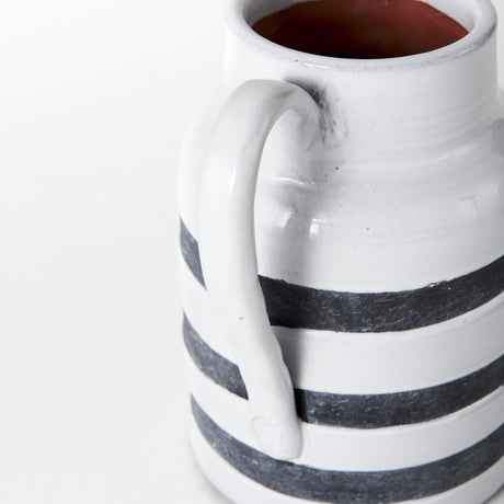 Harmon II Large White w/ Charcoal Stripes Ceramic Jug by Mercana at Eve Furniture