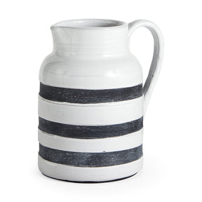 Harmon II Large White w/ Charcoal Stripes Ceramic Jug by Mercana at Eve Furniture