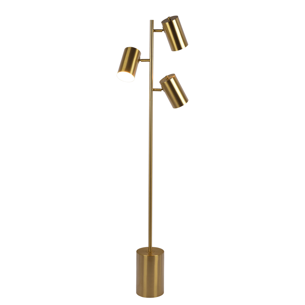 Harmony Brassed Gold Floor Lamp with Rotary Switch Triple Spots Metal Block Base by Ashcroft Furniture at Eve Furniture