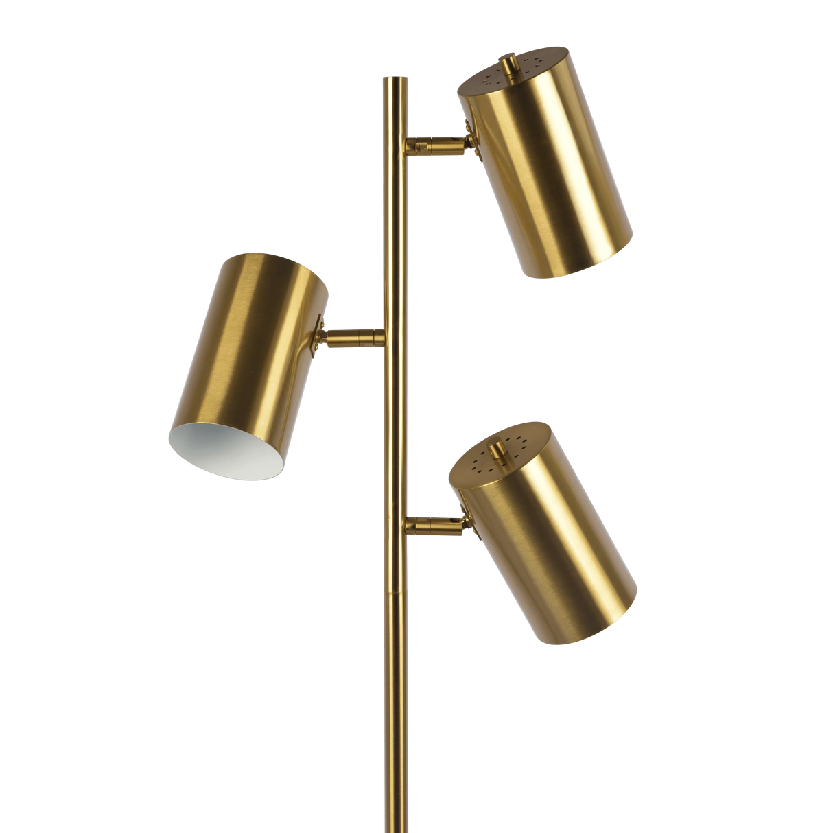 Harmony Brassed Gold Floor Lamp with Rotary Switch Triple Spots Metal Block Base by Ashcroft Furniture at Eve Furniture