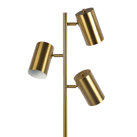 Harmony Brassed Gold Floor Lamp with Rotary Switch Triple Spots Metal Block Base by Ashcroft Furniture at Eve Furniture