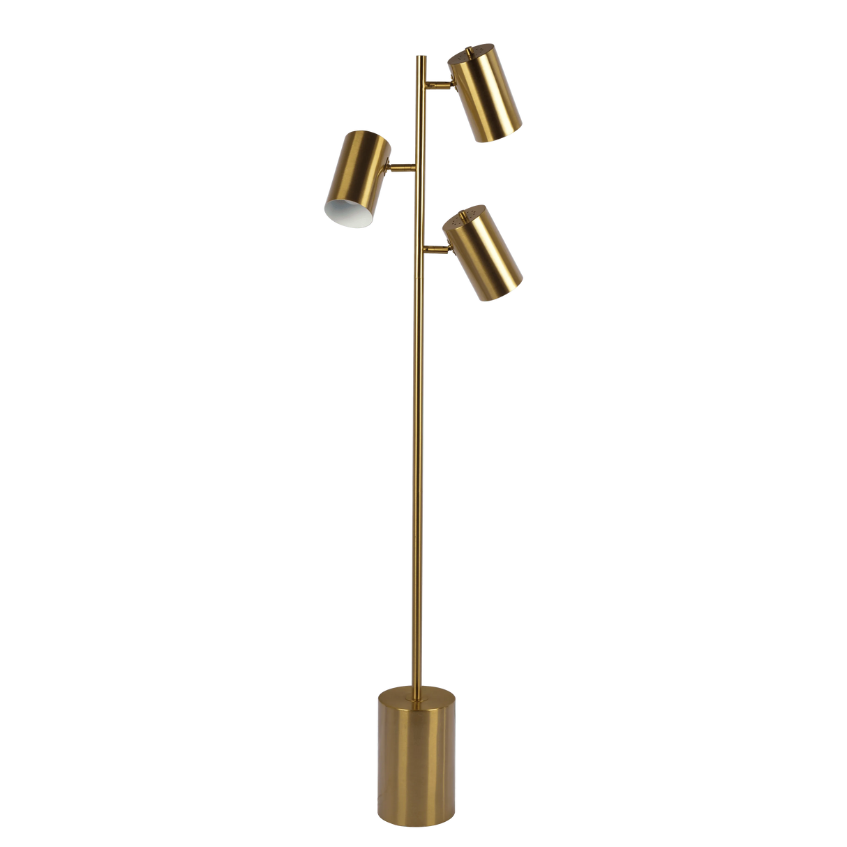 Harmony Brassed Gold Floor Lamp with Rotary Switch Triple Spots Metal Block Base by Ashcroft Furniture at Eve Furniture