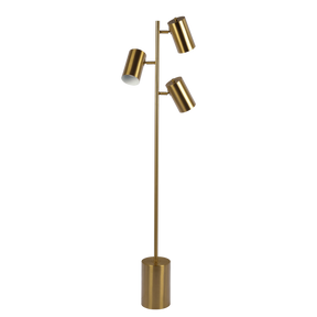 Harmony Brassed Gold Floor Lamp with Rotary Switch Triple Spots Metal Block Base by Ashcroft Furniture at Eve Furniture