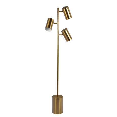 Harmony Brassed Gold Floor Lamp with Rotary Switch Triple Spots Metal Block Base by Ashcroft Furniture at Eve Furniture