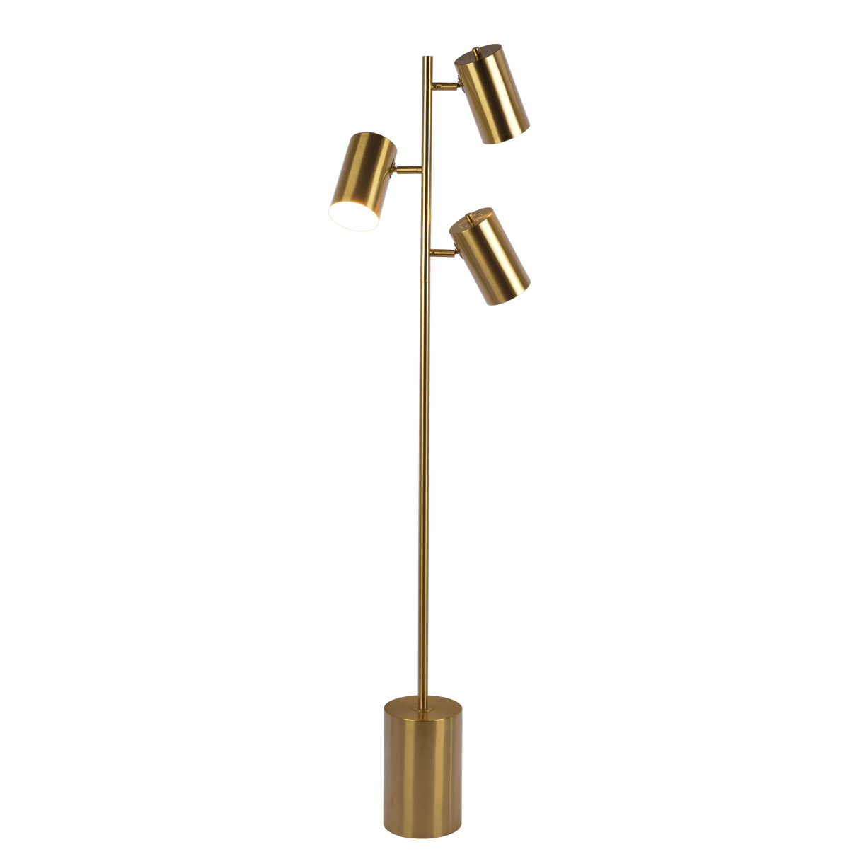 Harmony Brassed Gold Floor Lamp with Rotary Switch Triple Spots Metal Block Base