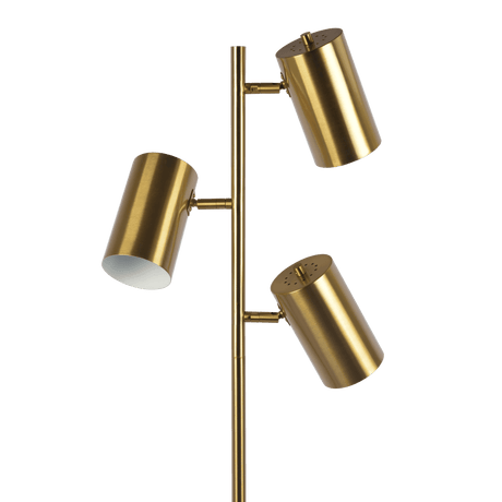 Harmony Brassed Gold Floor Lamp with Rotary Switch Triple Spots Metal Block Base