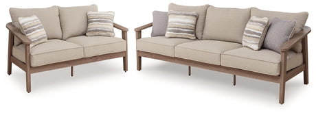 Harmony Headlands Natural/Gray Outdoor Sofa and Loveseat by Ashley at Eve Furniture