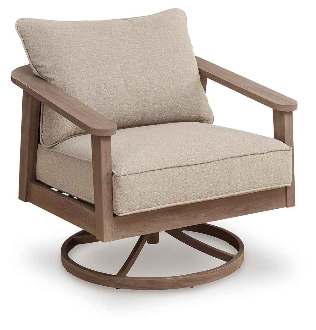 Harmony Headlands Natural/Gray Outdoor Swivel Lounge with Cushion by Ashley at Eve Furniture