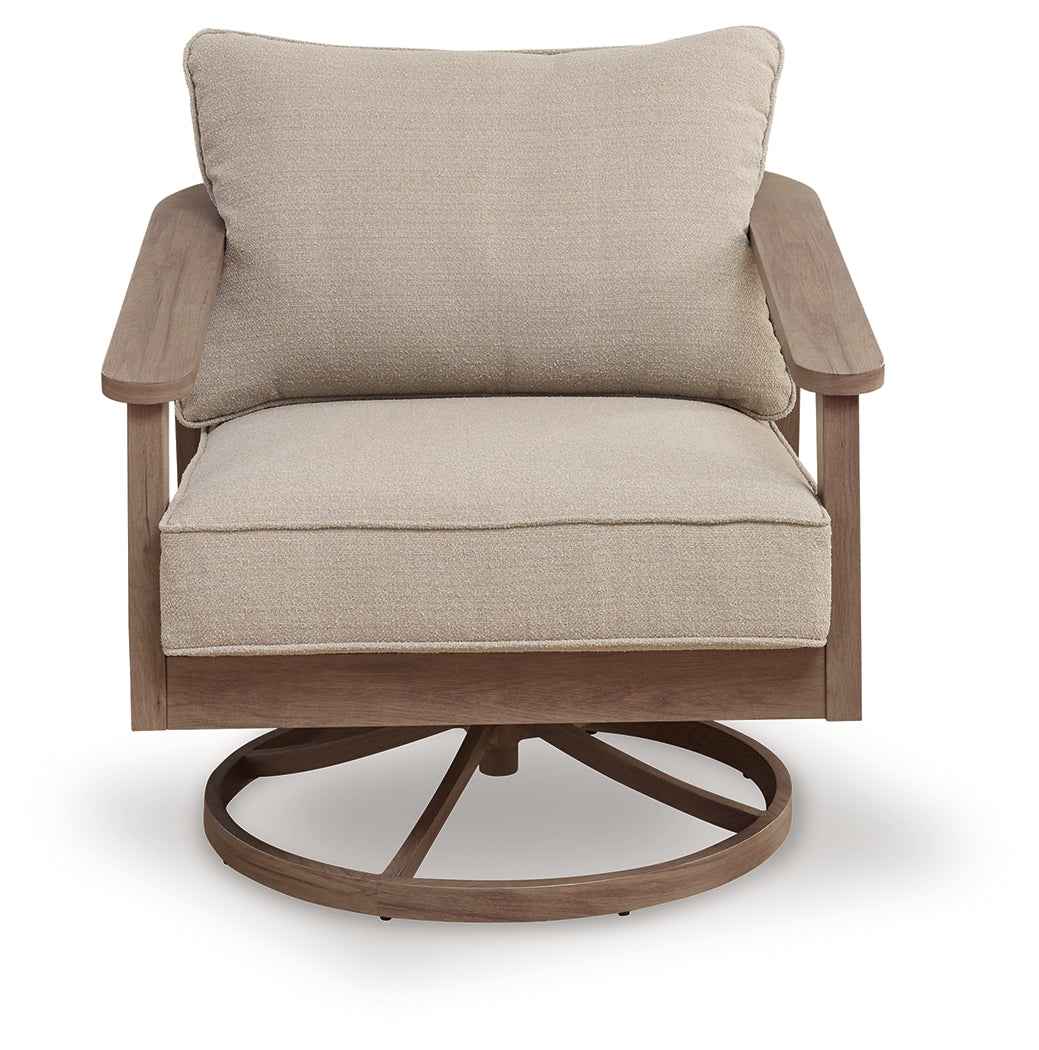 Harmony Headlands Natural/Gray Outdoor Swivel Lounge with Cushion by Ashley at Eve Furniture