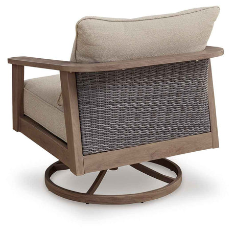 Harmony Headlands Natural/Gray Outdoor Swivel Lounge with Cushion by Ashley at Eve Furniture