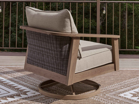 Harmony Headlands Natural/Gray Outdoor Swivel Lounge with Cushion by Ashley at Eve Furniture