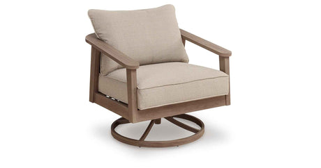 Harmony Headlands Natural/Gray Outdoor Swivel Lounge with Cushion by Ashley at Eve Furniture