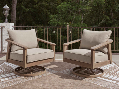 Harmony Headlands Natural/Gray Outdoor Swivel Lounge with Cushion by Ashley at Eve Furniture