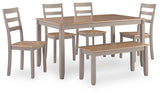 Harperfeld Natural/Gray Dining Table & 4 Chairs and Bench