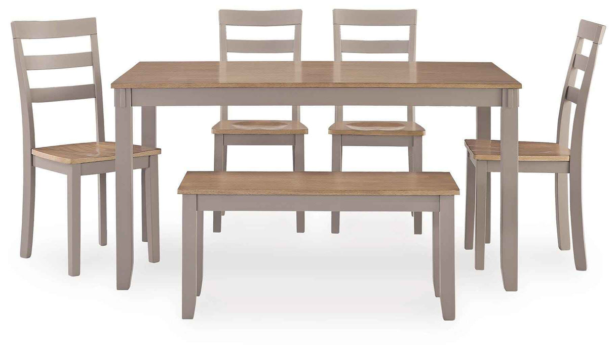 Harperfeld Natural/Gray Dining Table & 4 Chairs and Bench