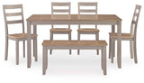 Harperfeld Natural/Gray Dining Table & 4 Chairs and Bench