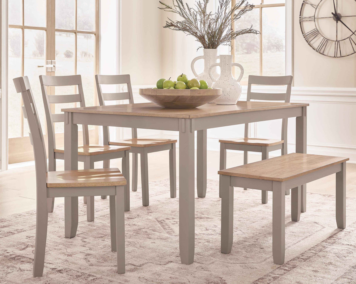 Harperfeld Natural/Gray Dining Table & 4 Chairs and Bench
