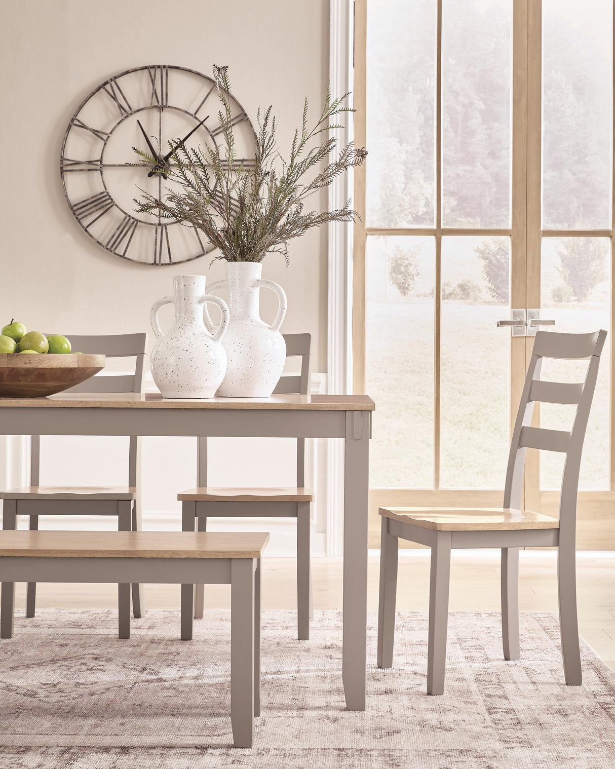 Harperfeld Natural/Gray Dining Table & 4 Chairs and Bench by Ashley at Eve Furniture