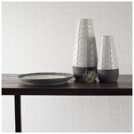 Harrier II Large Gray Ceramic Dark Base White Vase by Mercana at Eve Furniture
