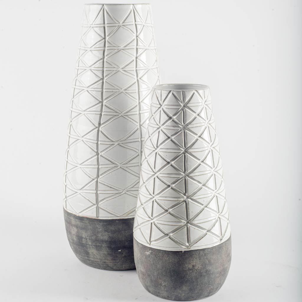 Harrier II Large Gray Ceramic Dark Base White Vase by Mercana at Eve Furniture