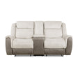 Harriette Beige/Brown Double Reclining Loveseat with Center Console by Homelegance at Eve Furniture