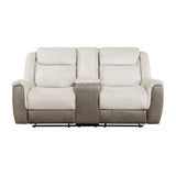 Harriette Beige/Brown Double Reclining Loveseat with Center Console by Homelegance at Eve Furniture