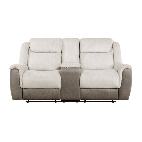 Harriette Beige/Brown Double Reclining Loveseat with Center Console by Homelegance at Eve Furniture