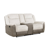 Harriette Beige/Brown Double Reclining Loveseat with Center Console by Homelegance at Eve Furniture