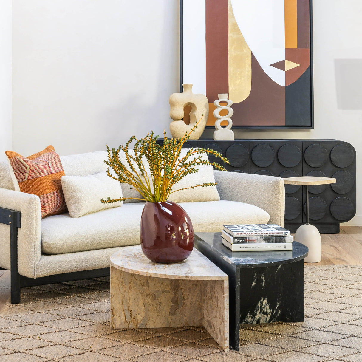 Harrington Coffee Table, Black/Cream, Set of 2 by Dovetail at Eve Furniture