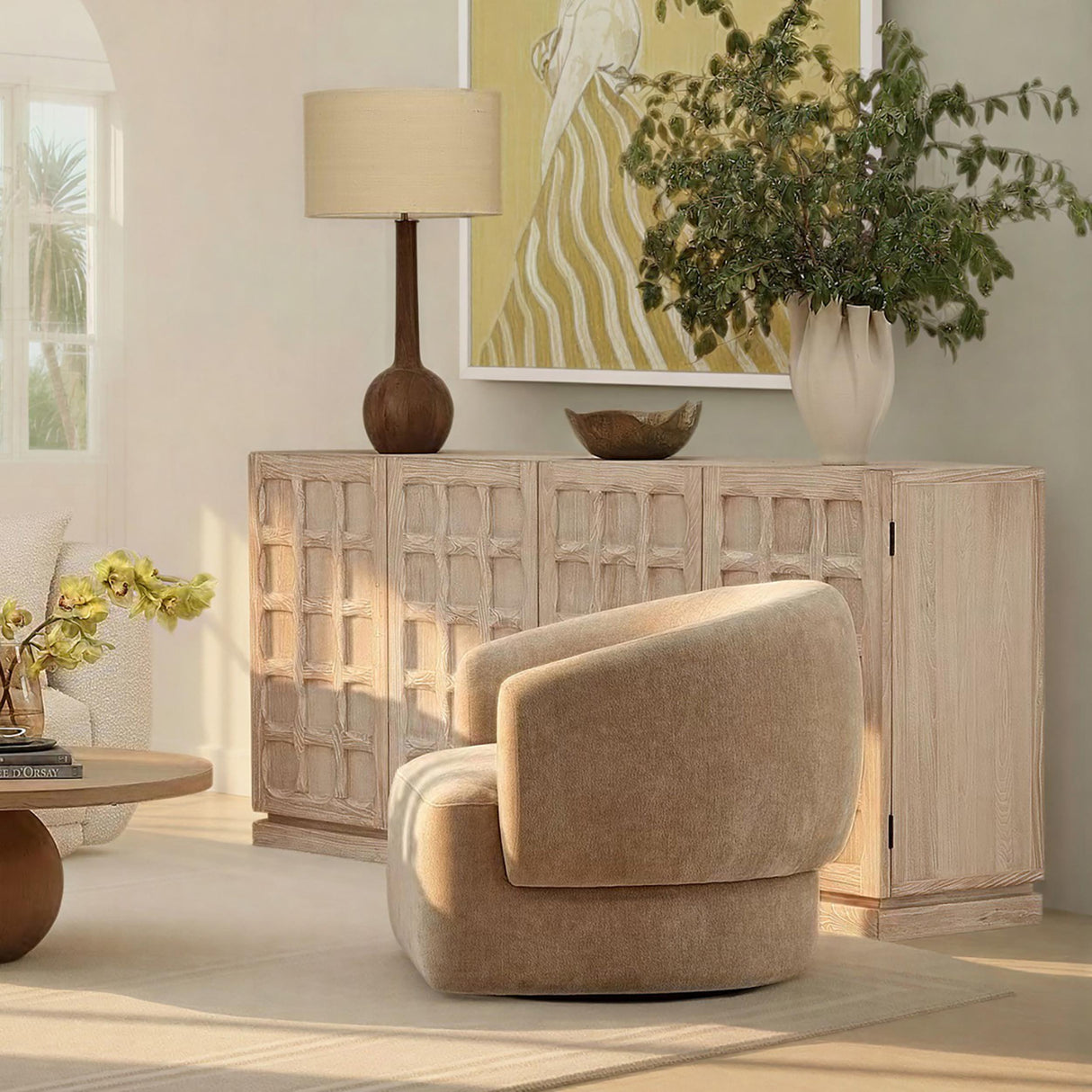 Harrison 4 Door Sideboard, White Wash by Dovetail at Eve Furniture