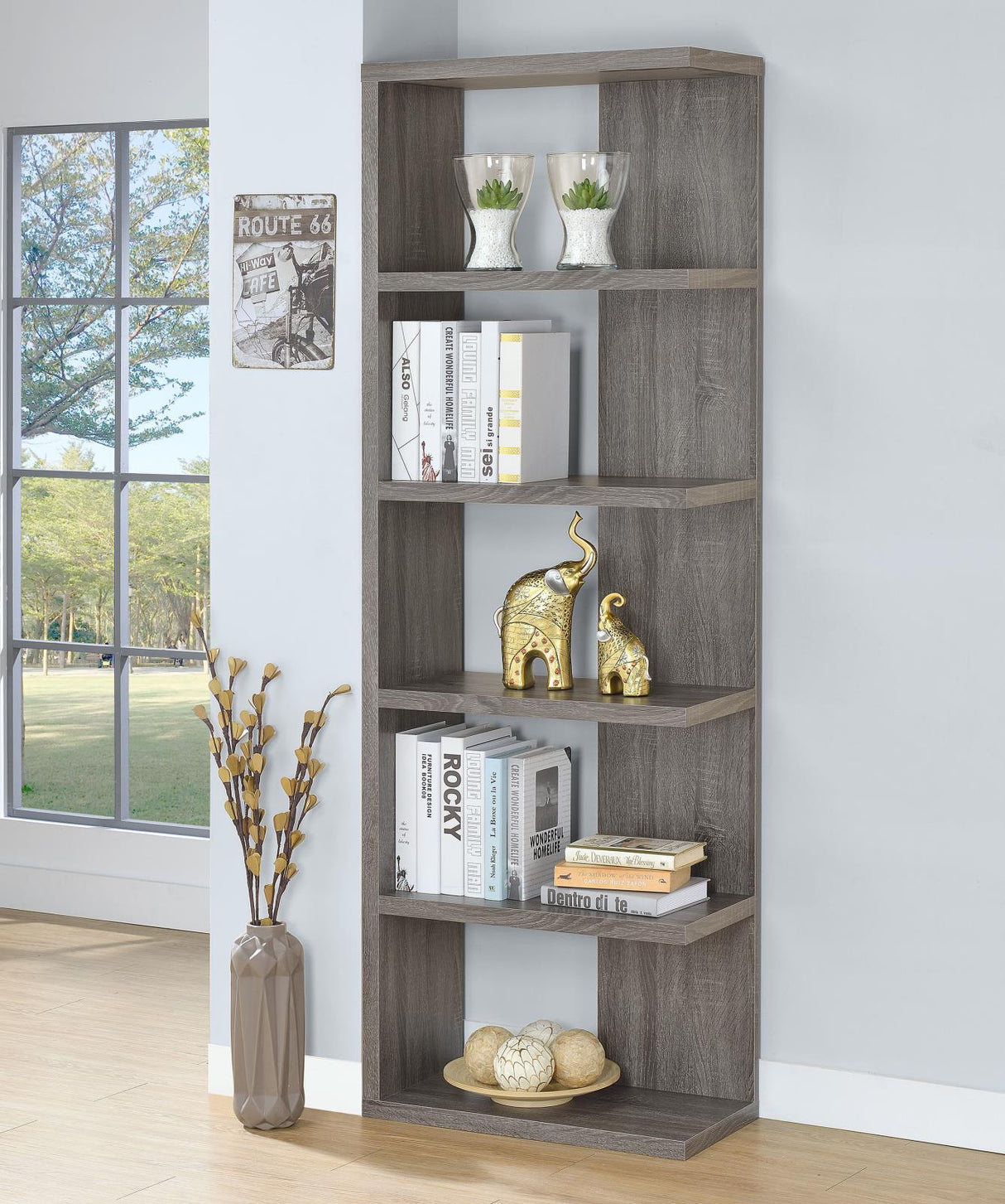 Harrison Weathered Gray 5-Tier Bookcase