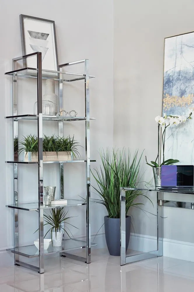 Hartford Chrome Glass Shelf Bookcase by Coaster at Eve Furniture
