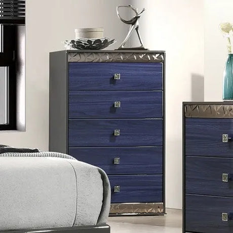 Hartlepool Ash Gray/Indigo Blue 5-Piece Queen Bedroom Set by Furniture of America at Eve Furniture