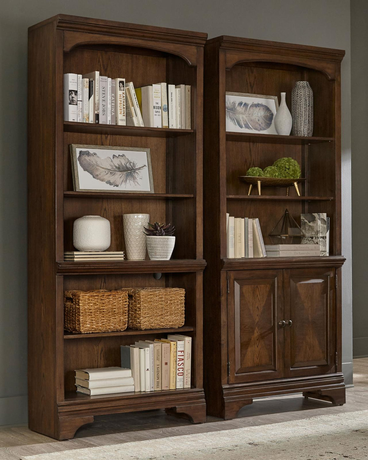 Hartshill Burnished Oak Bookcase with Cabinet