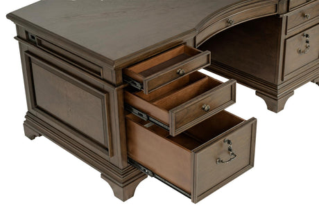 Hartshill Burnished Oak Executive Desk with File Cabinets by Coaster at Eve Furniture