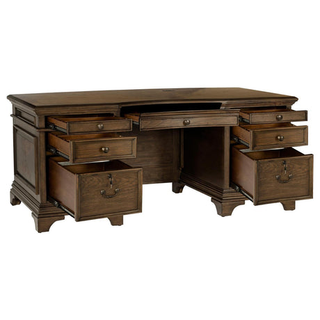 Hartshill Burnished Oak Executive Desk with File Cabinets by Coaster at Eve Furniture